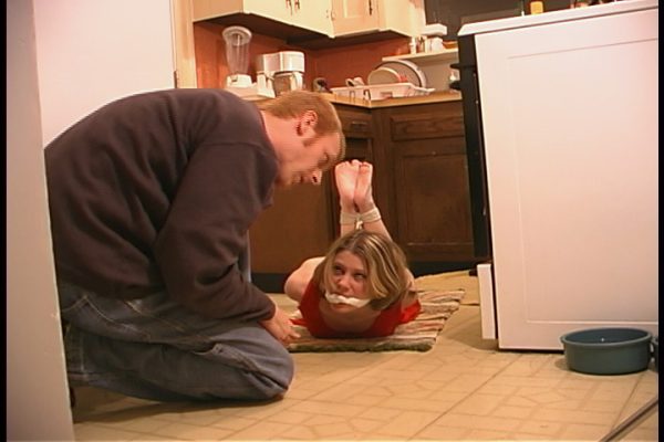 CLASSIC BONDAGE from 2000! Miranda Capulet Handgagged & Hogtied in Hot Red Nightie! (8 min)