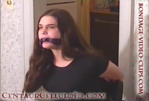 Alternative view of VINTAGE VHS BONDAGE from 1998! 18 Year Old Audra Rain Handgagged, Chairtied, Cleave Gagged with Celeste St. Germain in Stockings (6:45 min)