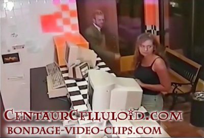 Alternative view of Damsel Rachel Tied Up in Jean Shorts Atop a Mixer in a Real Pizza Joint! (8:12 min)