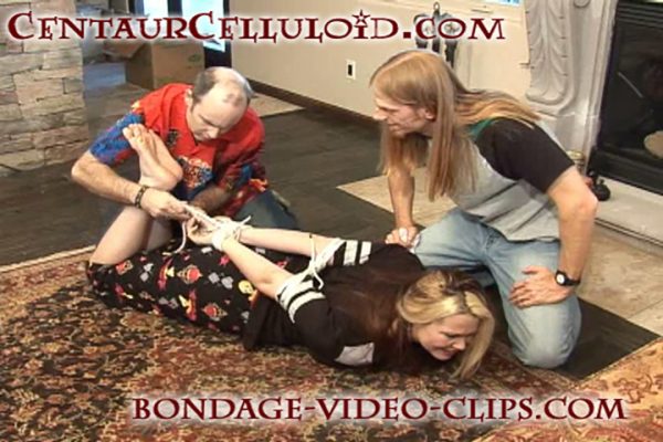 Buxom Blonde Kordelia Devonshire Hogtied & Tape Gagged by Two Men In Home Invasion Bondage!