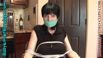 Babysitter Chloe Night Chair-Tied Barefoot & Double OTM Gagged In Miniskirt with Chest Ropes Around Her