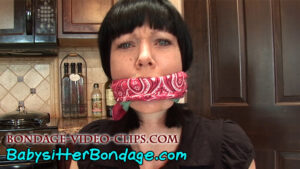 Babysitter Chloe Night Double Gagged & Looking Angrily at the Boy Who Chair-Tied Her