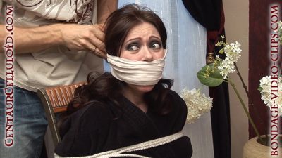 Housewife Natasha Flade Chairtied Barefoot In Robe and Being Wrap Gagged with Ace Bandage