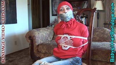 Mom Natasha Flade Chair-Tied in Boots, Sock Gagged & Super Tapeagged by Her Son!