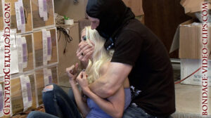 Alternative view of Stock Girl Danielle Trixie Handgagged & Tied-Up Topless in Warehouse by Masked Man! (FULL HD - 8:30 min)