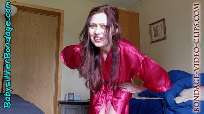 Alternative view of NEW FOOTAGE! Mom Natasha Flade Tied In Red Robe & Pantyhose for Video to Dad, then Her Boob Pops Out! (FULL HD - 10 min)