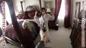 Alternative view of YOU Are the Intruder! Natasha Flade Tied to Post at Gunpoint, Barefoot in Her Robe in POV Bondage Home Invasion! (FULL HD-10:45 min)