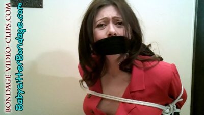 Alternative view of REAL-LIFE Bondage Game! Office Mom Natasha Flade Chairtied in Red Suit & Pantyhose PLUS OTM Gagged! (FULL HD-4:07 min)